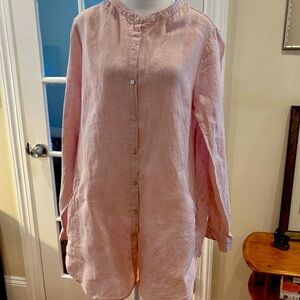 Sigrid Olsen Light Pink Linen Tunic Top With Pockets. Size L